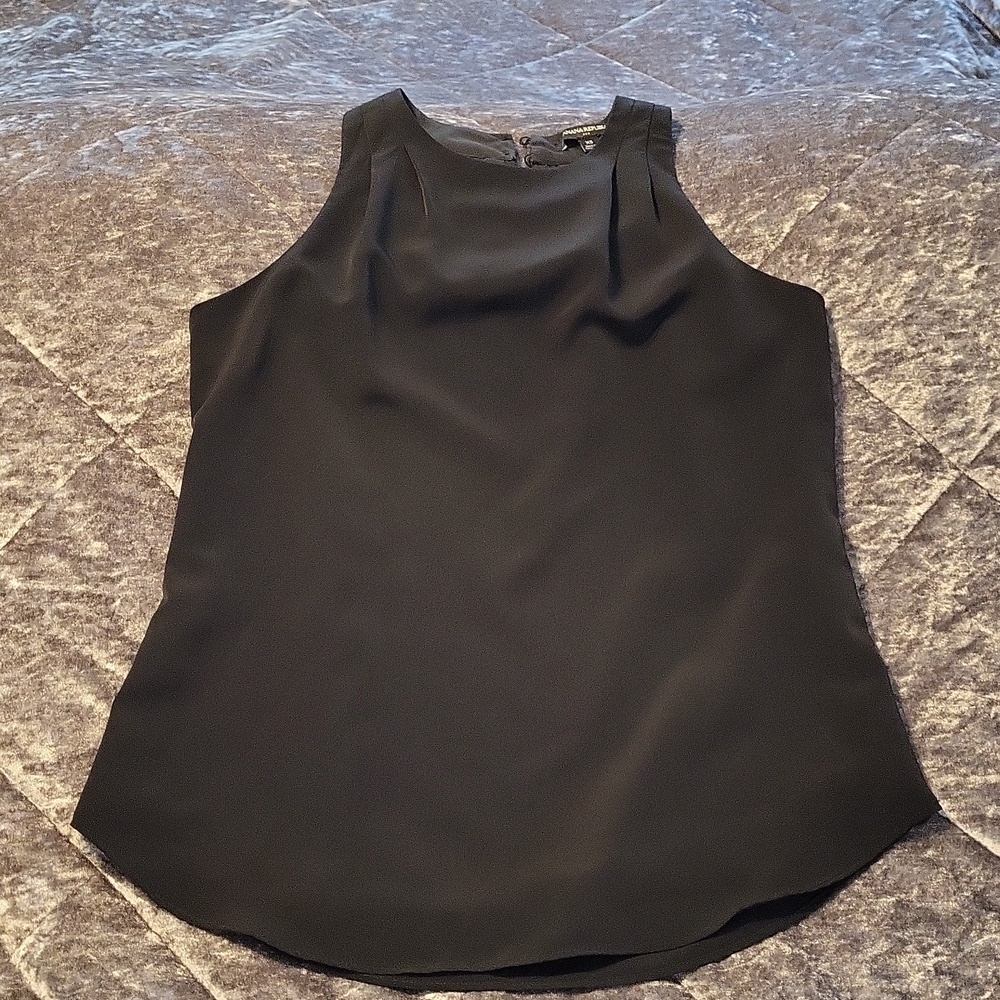 Banana Republic Black Silky Sleeveless Top Pleated High Neck Shell - XS
